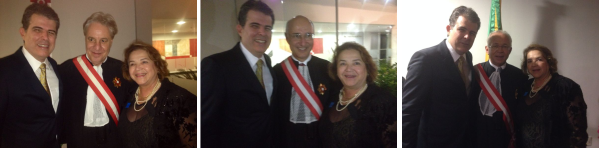 A presidente e o vice-presidente do TRT de Goiás, desembargadores  Elza Silveira e Aldon Taglialegna, estiveram em Brasília para prestigiar a posse dos novos dirigentes do Tribunal Superior do Trabalho, realizada nessa quarta-feira, 26.2. Da esquerda para a direita, cumprimentam o novo presidente da mais alta corte trabalhista, ministro Antônio José de Barros Lavenhagen, o vice-presidente, ministro Ives Gandra Martins Filho, e o corregedor-geral da Justiça do Trabalho, ministro João  Batista Pereira Brito.