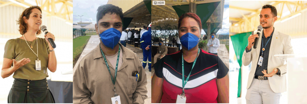 Palestrantes do evento Marina Cançado e Joel Souza, além de dois empregados da indústria