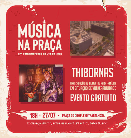Banner de divulgação do evento "Música na Praça" no dia 27/7
