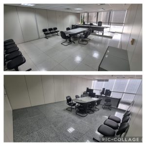 Foto de antes e depois da reforma no Fórum Trabalhista de Goiás.