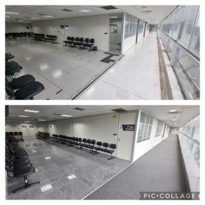 Foto de antes e depois da reforma no Fórum Trabalhista de Goiás.