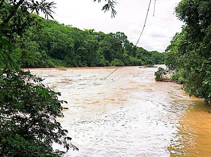 Curso de um rio entre mata ciliar
