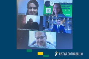 Print de tela durante audiência virtual com 5 pessoas participando