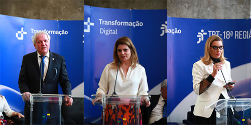 Desembargador-presidente Eugênio Cesário, vice-presidente, desembargadora Iara Rios e juíza auxiliar da Presidência, Narayana Hannas