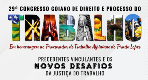 A imagem é a fachada do **Foro Trabalhista de Rio Verde**, um prédio de cor clara com uma grade branca na frente. Na parte superior da entrada, há uma grande placa azul com o logotipo **"JUSTIÇA DO TRABALHO"** e o texto **"Foro Trabalhista de Rio Verde"**. A área é arborizada, e a foto foi tirada sob luz natural.